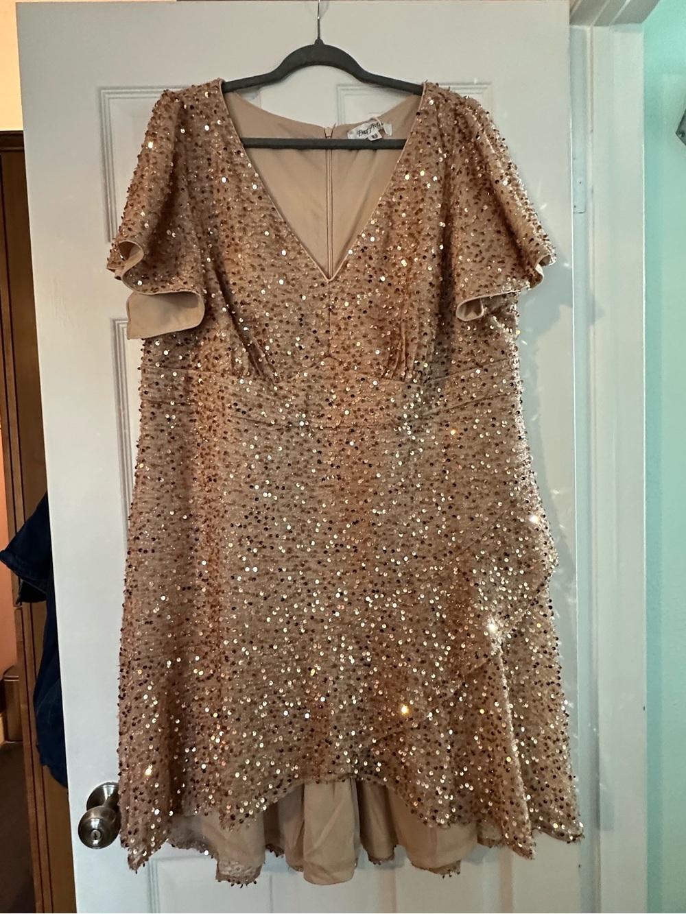 Ever Pretty Rose Gold Sequin V-Neck Flutter Midi Dress